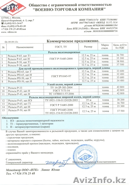 РЕЛЬСЫ новые от завода-производителя. - Изображение #1, Объявление #964317