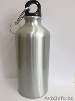 БУТЫЛКА ДЛЯ ВОДЫ, АЛЮМИНИЕВАЯ, С КАРАБИНОМ, 500 МЛ., СЕРЕБРО - Изображение #1, Объявление #1630480