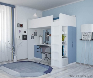 Кровать-чердак 5 в 1 Polini Simple с письменным столом и шкафом (белый-синий) - Изображение #1, Объявление #1584990