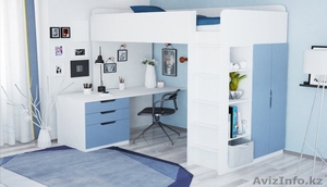 Кровать-чердак 5 в 1 Polini Simple с письменным столом и шкафом (белый-синий) - Изображение #3, Объявление #1584990