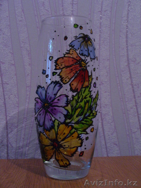Стеклянная ваза, расписана вручную - Изображение #1, Объявление #902647