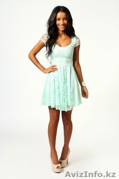 Ментоловое Кружевное платье с рукавом размер M,XL - Изображение #1, Объявление #1142576