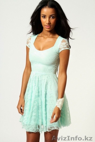 Ментоловое Кружевное платье с рукавом размер M,XL - Изображение #3, Объявление #1142576