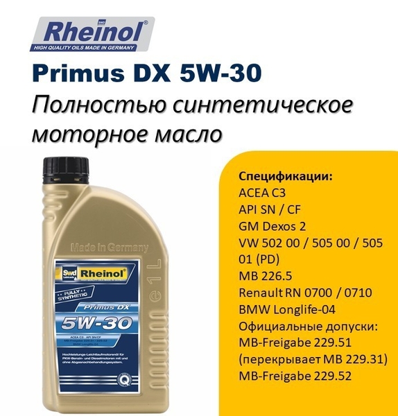 SwdRheinol Primus DX 5W-30  - Изображение #2, Объявление #1720054